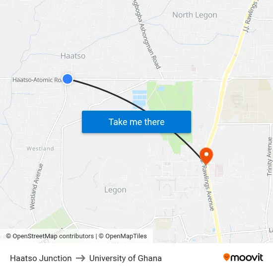 Haatso Junction to University of Ghana map