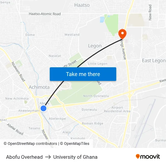 Abofu Overhead to University of Ghana map