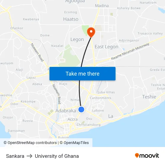 Sankara to University of Ghana map