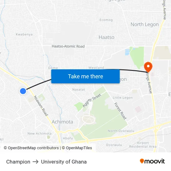 Champion to University of Ghana map