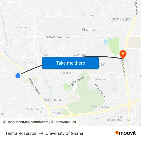 Tantra Reservoir to University of Ghana map