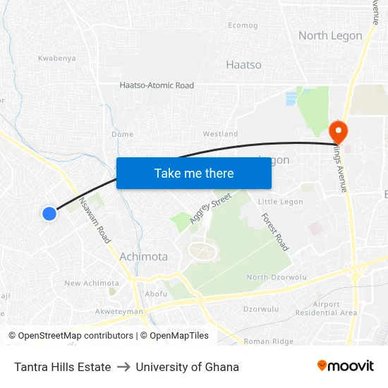 Tantra Hills Estate to University of Ghana map