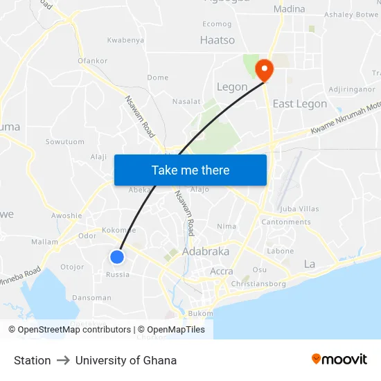 Station to University of Ghana map