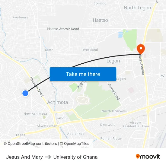 Jesus And Mary to University of Ghana map