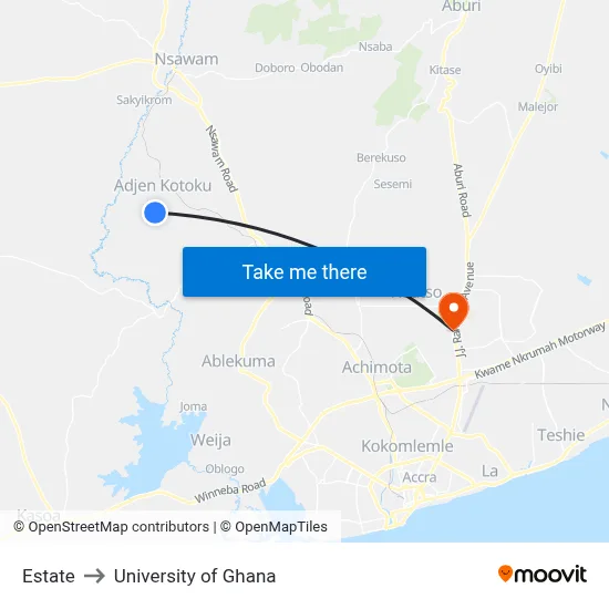 Estate to University of Ghana map