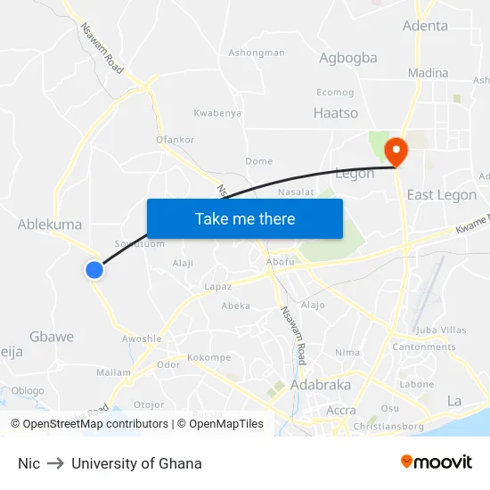 Nic to University of Ghana map