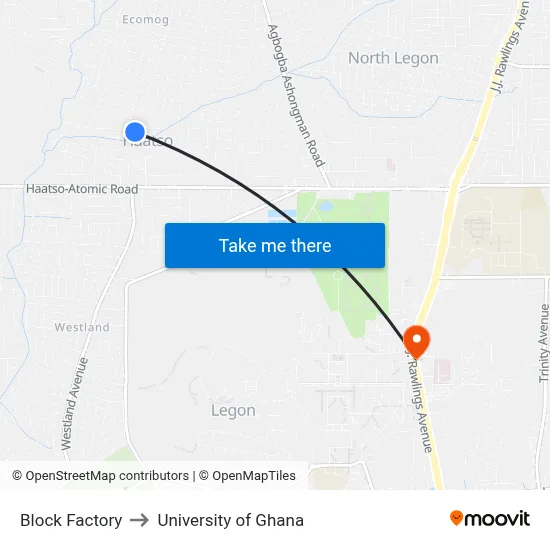 Block Factory to University of Ghana map