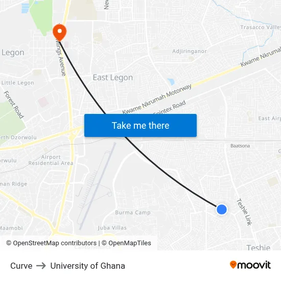 Curve to University of Ghana map