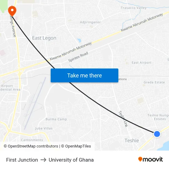 First Junction to University of Ghana map