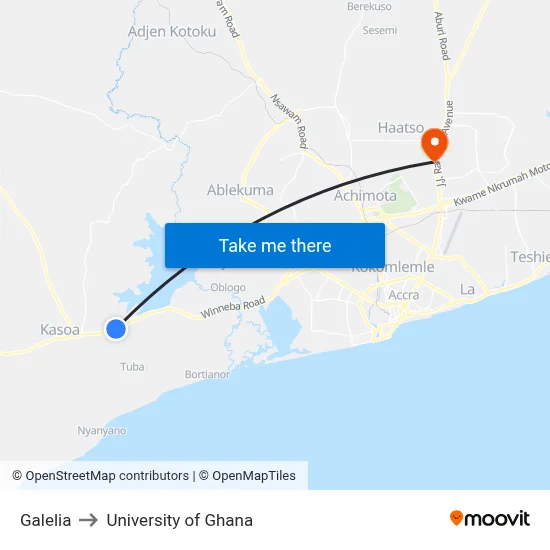 Galelia to University of Ghana map