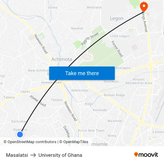Masalatsi to University of Ghana map