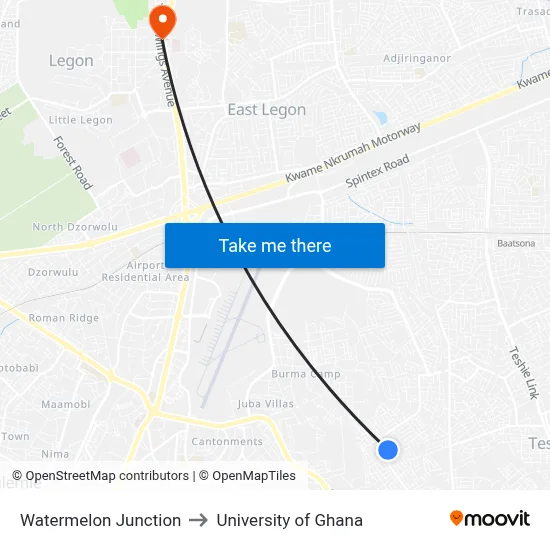 Watermelon Junction to University of Ghana map