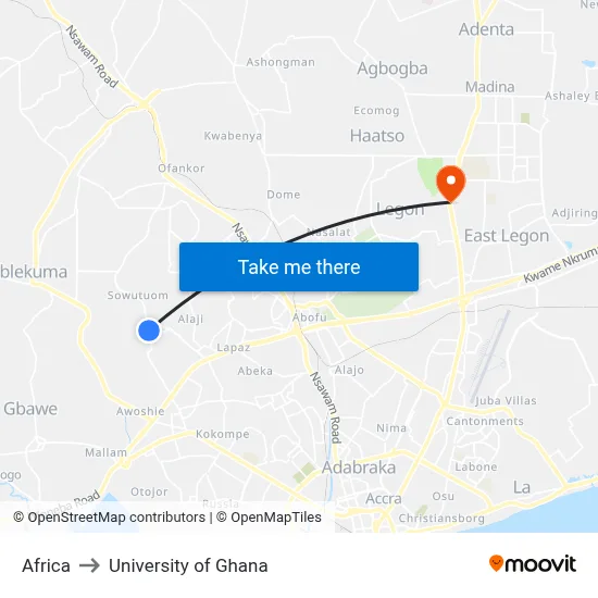 Africa to University of Ghana map