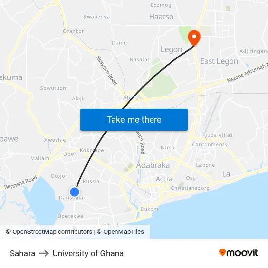 Sahara to University of Ghana map