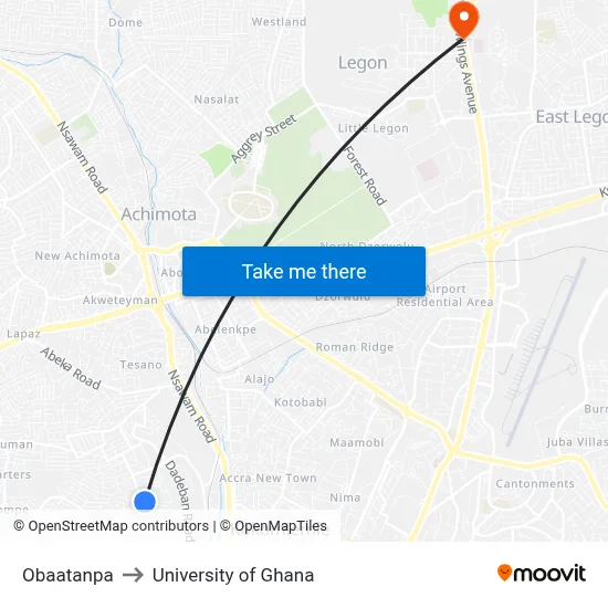 Obaatanpa to University of Ghana map