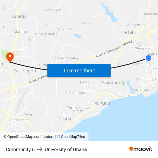 Community 6 to University of Ghana map