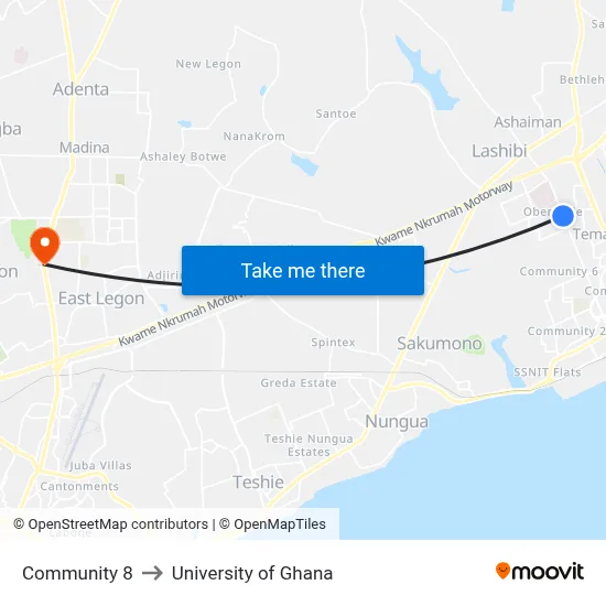 Community 8 to University of Ghana map