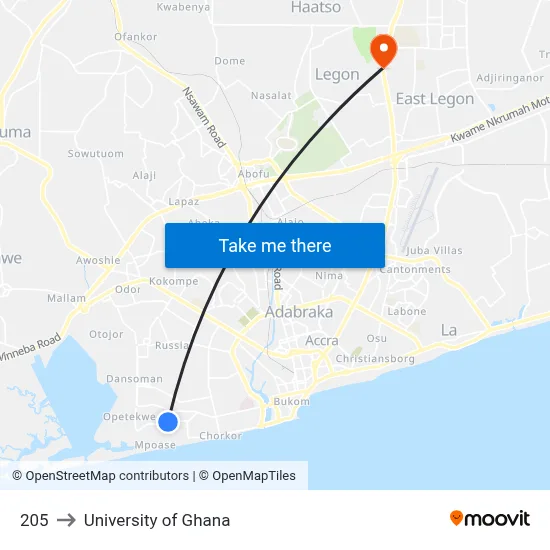 205 to University of Ghana map