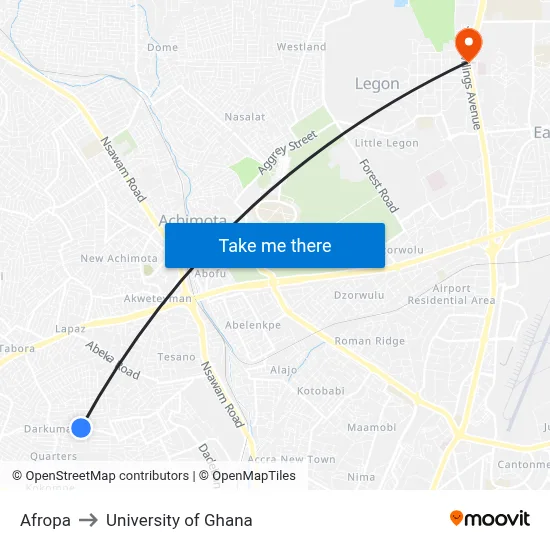 Afropa to University of Ghana map