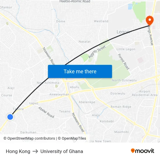 Hong Kong to University of Ghana map