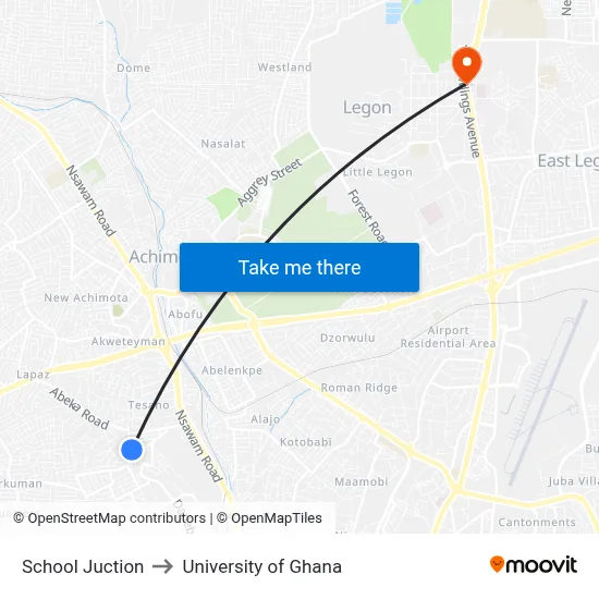 School Juction to University of Ghana map
