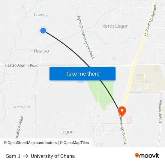 Sam J to University of Ghana map