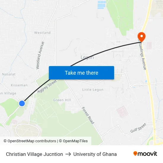 Christian Village Jucntion to University of Ghana map