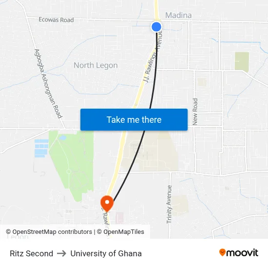 Ritz Second to University of Ghana map
