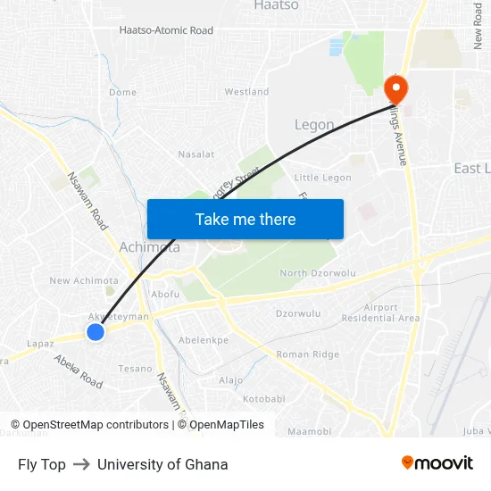 Fly Top to University of Ghana map