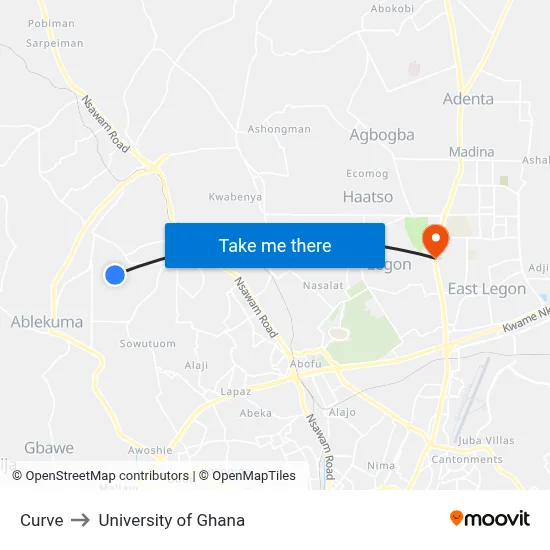Curve to University of Ghana map