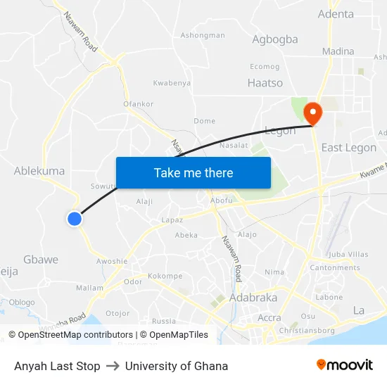 Anyah Last Stop to University of Ghana map