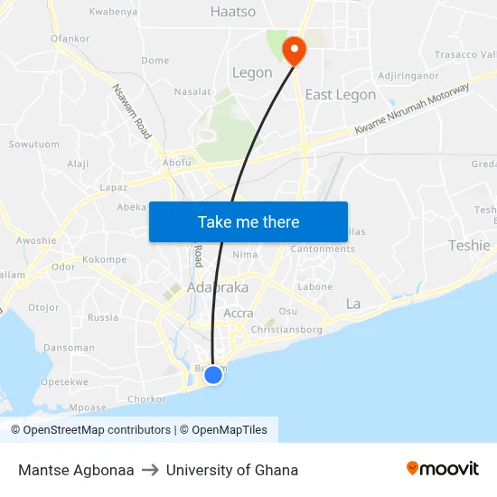 Mantse Agbonaa to University of Ghana map