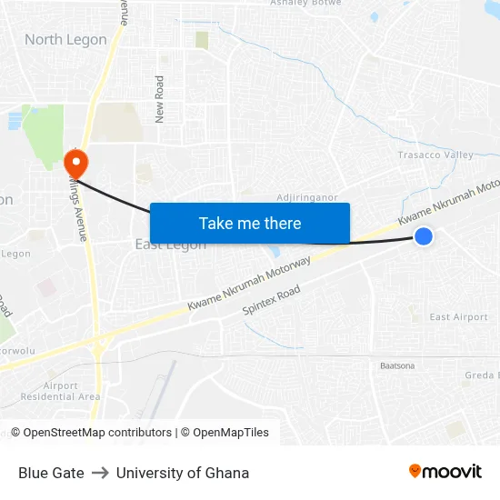 Blue Gate to University of Ghana map