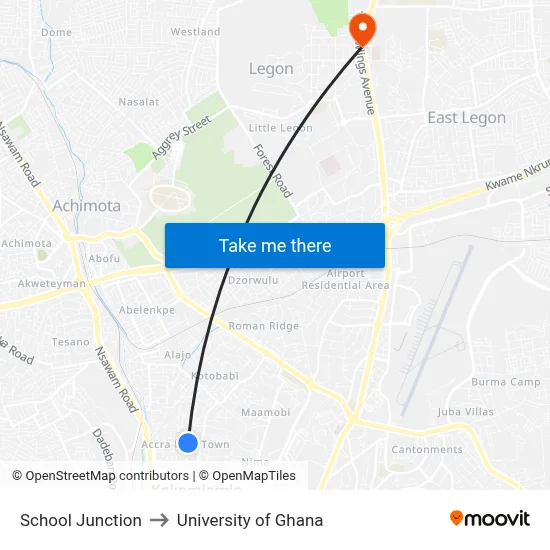 School Junction to University of Ghana map