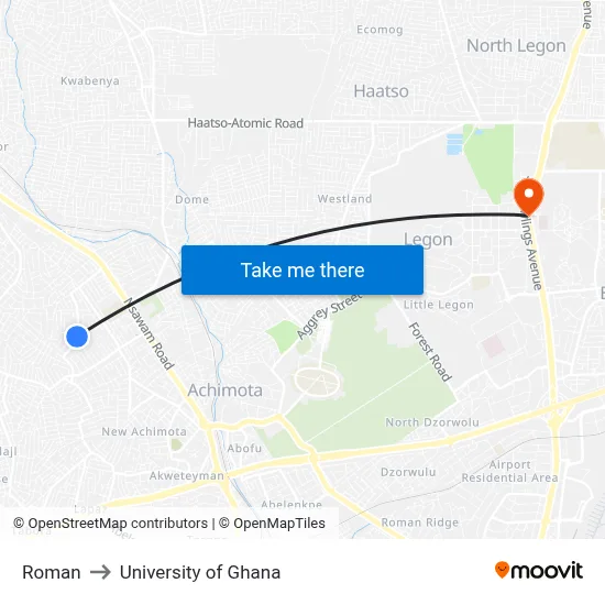 Roman to University of Ghana map