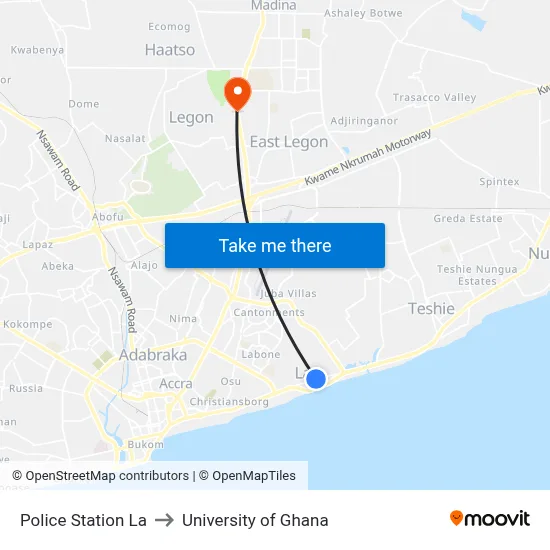 Police Station La to University of Ghana map