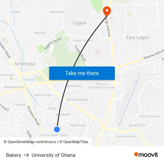 Bakery to University of Ghana map