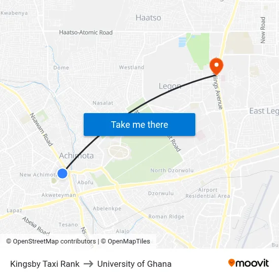 Kingsby Taxi Rank to University of Ghana map