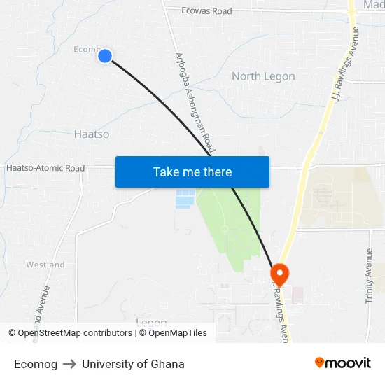 Ecomog to University of Ghana map