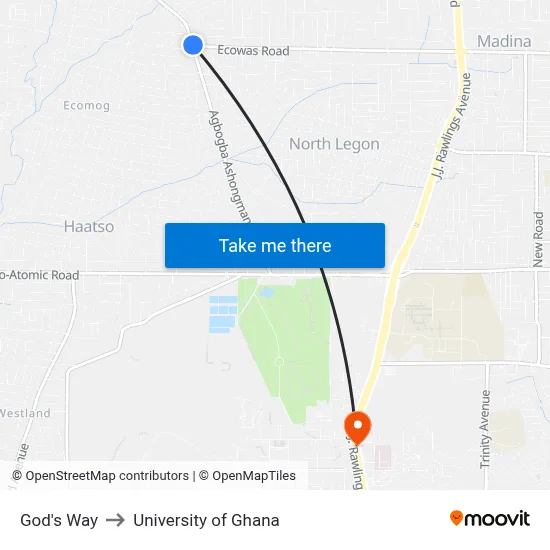 God's Way to University of Ghana map