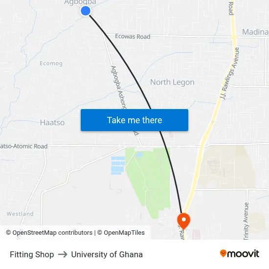 Fitting Shop to University of Ghana map