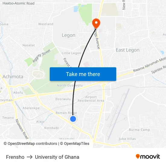 Frensho to University of Ghana map