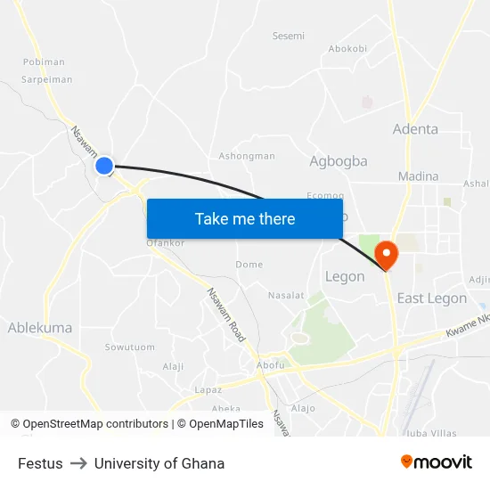 Festus to University of Ghana map