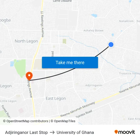 Adjiringanor Last Stop to University of Ghana map