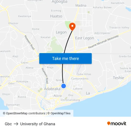 Gbc to University of Ghana map