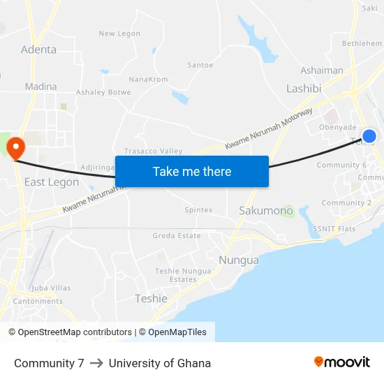 Community 7 to University of Ghana map