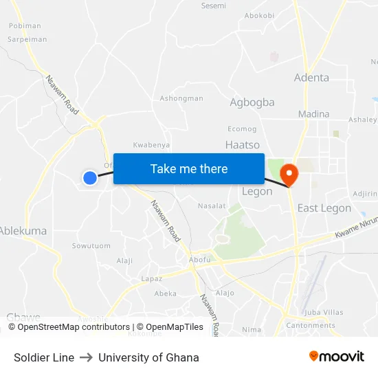Soldier Line to University of Ghana map