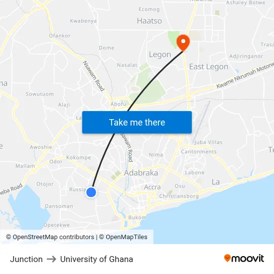 Junction to University of Ghana map