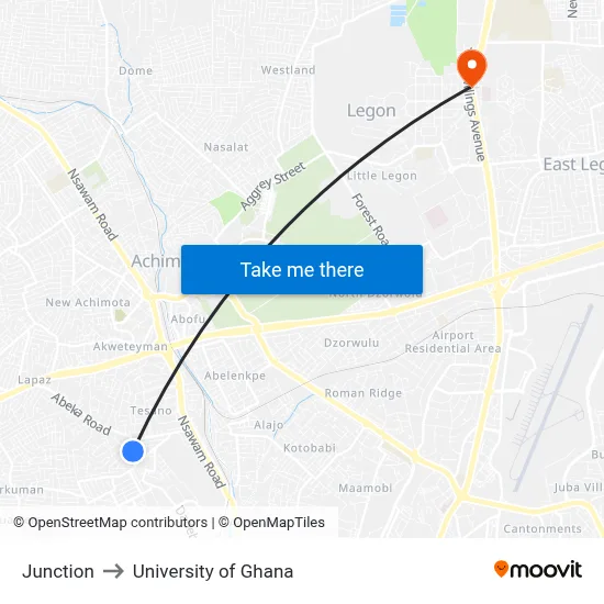 Junction to University of Ghana map