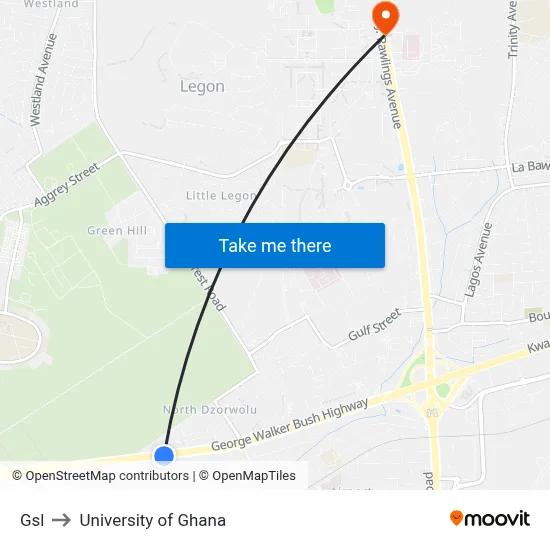 Gsl to University of Ghana map